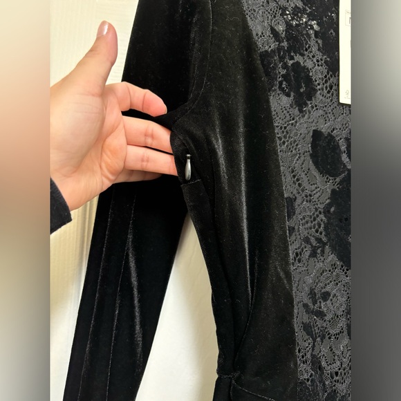 Zara Black Velvet Mini Dress with Lace Accent - Picture 7 of 9